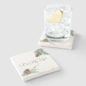 Oh Heilige Night Pine Cone & Bough Kerstmonogram Stenen Onderzetter (Zijkant)