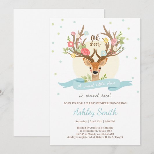 Oh herder baby shower nodigt Woodland Antler Boy Kaart (Voorkant / Achterkant)
