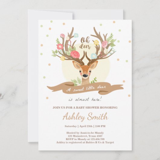 Oh hert baby shower uitnodiging Woodland Antlers (Voorkant)