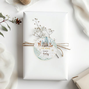 Oh Hert Besneeuwd Bos Baby Shower Ronde Sticker