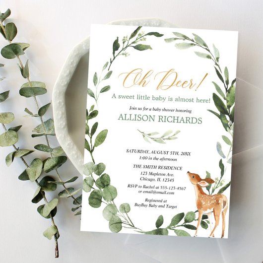 Oh hert genderneutraal groen baby shower kaart