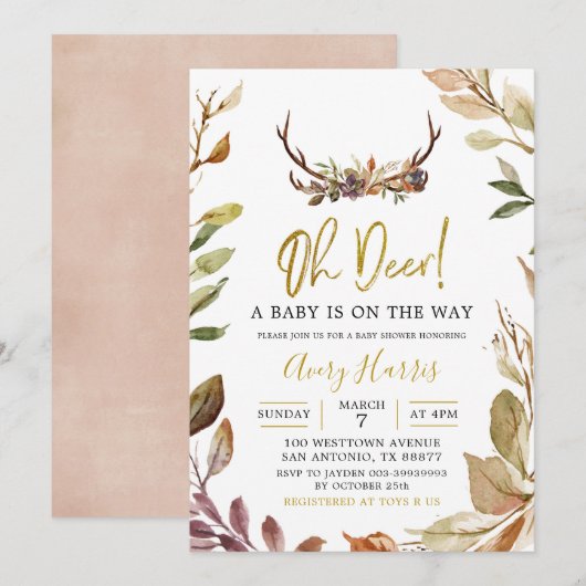 Oh hert herfstbladeren jongen baby shower uitnodig kaart (Voorkant / Achterkant)