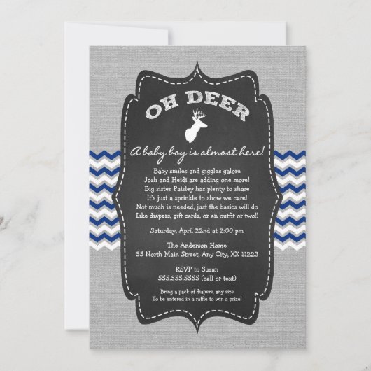 Oh hert hertje baby feestje navy grijs wit kaart (Voorkant)