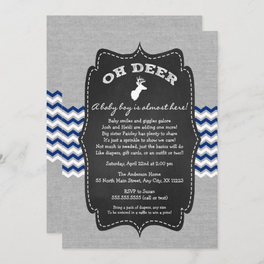 Oh hert hertje baby feestje navy grijs wit kaart (Voorkant / Achterkant)