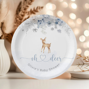 Oh hert is een jongen winterblauw baby shower papieren bordje