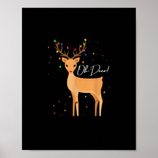 Oh Hert Kerst Licht Pyjama Schattig Rendier Feest Poster (Voorkant)