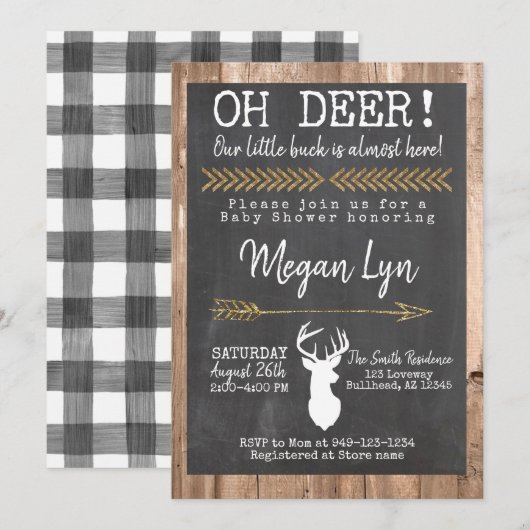 OH Hert! Kleine Bok Buffalo Plaid Baby Shower Kaart (Voorkant / Achterkant)