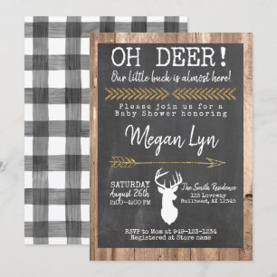 OH Hert! Kleine Bok Buffalo Plaid Baby Shower Kaart