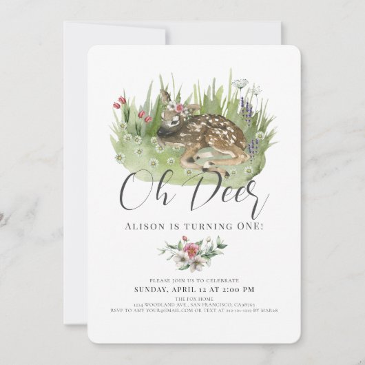 Oh hert roze bloemen meisje 1e verjaardag  kaart (Voorkant)