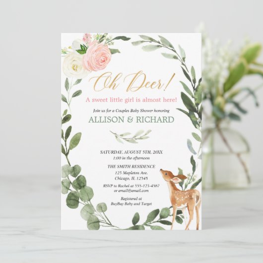 Oh hert roze gouden stellen meisje baby shower kaart (Staand voorkant)