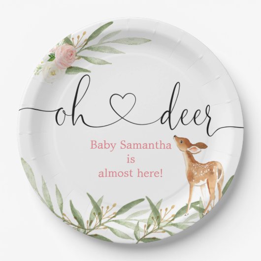 Oh hert roze goudgroene herten baby shower papieren bordje (Voorkant)