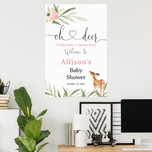 Oh hert roze meisje baby shower welkom bord poster (Thuiskantoor)