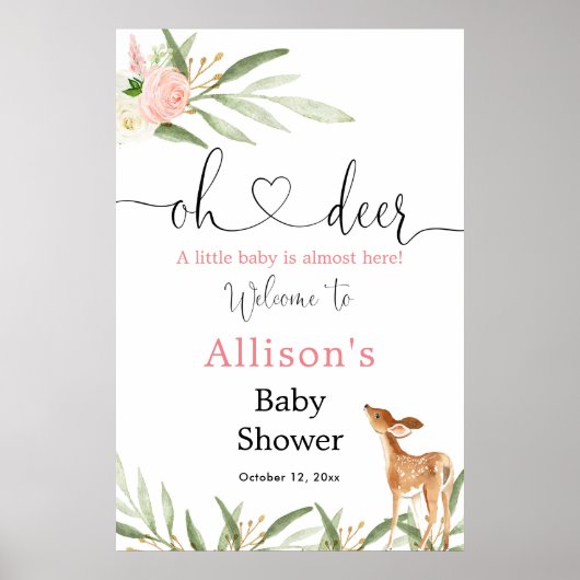 Oh hert roze meisje baby shower welkom bord poster (Voorkant)