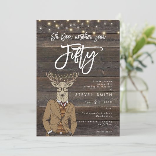 Oh hert rustieke houten lichten 50e verjaardag kaart (Staand voorkant)