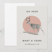 Oh hert wat een jaar minimalistische roze familien feestdagenkaart (Voorkant / Achterkant)