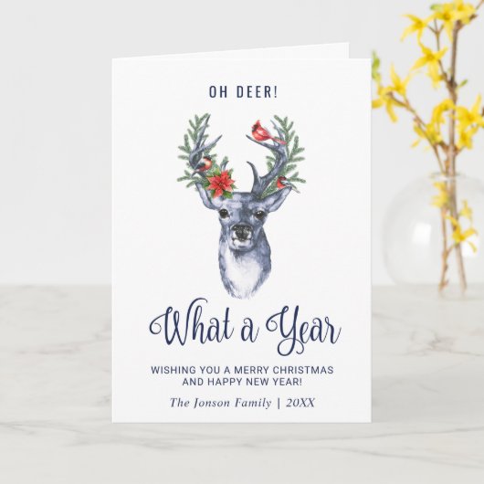 Oh hert wat een jaar prettig kerstfeest vakantie kaart (Gele Bloem)