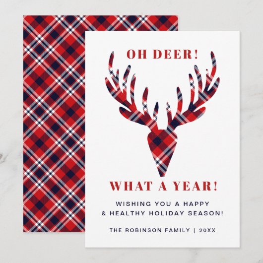 Oh hert wat een jaar Rustieke tartan geruite Kerst Feestdagenkaart (Voorkant / Achterkant)