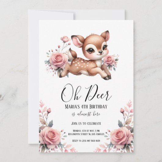 Oh Hert Waterverf Roos Bloemen Verjaardagsfeestje Kaart (Voorkant)