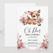 Oh Hert Waterverf Roos Bloemen Verjaardagsfeestje Kaart (Voorkant / Achterkant)