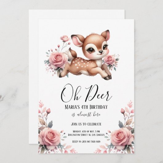 Oh Hert Waterverf Roos Bloemen Verjaardagsfeestje Kaart (Voorkant / Achterkant)