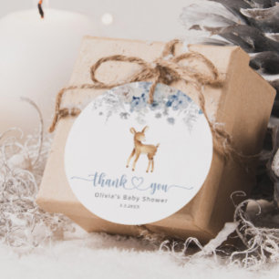 Oh hert winter blauwe jongen baby shower bedankjes labels