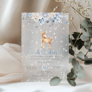 Oh Hert Winter blauwe sneeuw Boog Baby Shower Acryl Uitnodigingen