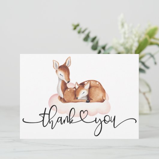 Oh Herten Baby shower Waterverf Roze Wolk Bedankkaart (Staand voorkant)