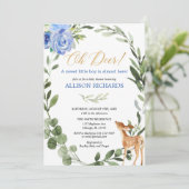 Oh herten blauw goud eucalyptus jongen baby shower kaart (Staand voorkant)