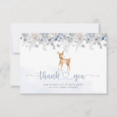 Oh herten blauw zilveren jongen baby shower dank u kaart (Voorkant)