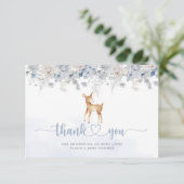 Oh herten blauw zilveren jongen baby shower dank u kaart (Staand voorkant)