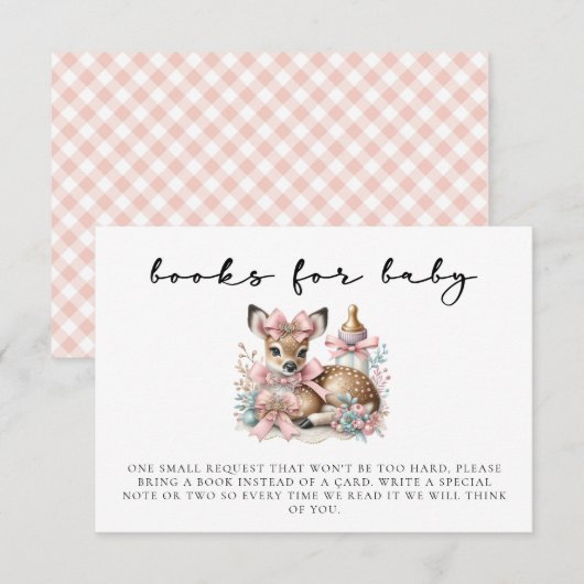 Oh herten blozen roze meisje baby shower behuizing informatiekaartje (Voorkant / Achterkant)