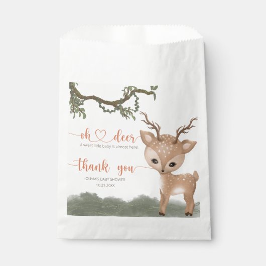Oh Herten genderneutraal bosgebied baby shower Bedankzakje (Voorkant)