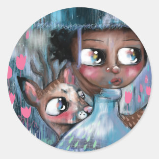 Oh! Herten het regent Ronde Sticker