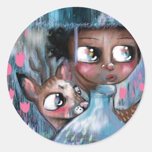 Oh! Herten het regent Ronde Sticker (Voorkant)