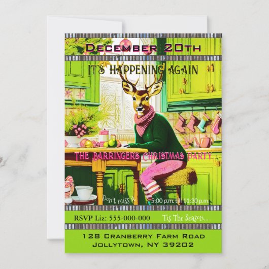 Oh herten jaarlijkse kerstfeest uitnodiging (Voorkant)