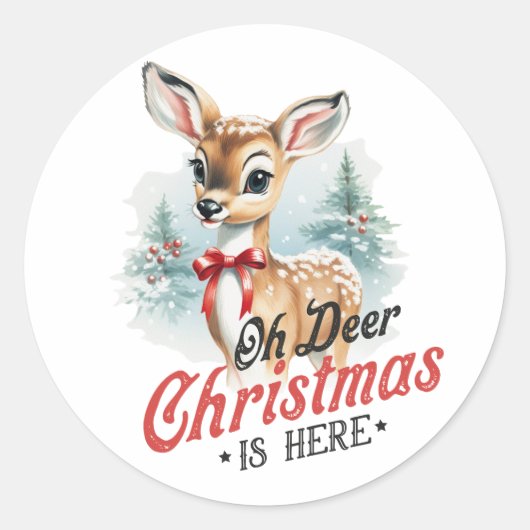 Oh Herten Kerstmis is hier - Feestelijke vakantie Ronde Sticker (Voorkant)