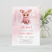 Oh herten Schattige kleine roze herten in het wint Kaart (Staand voorkant)