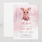 Oh herten Schattige kleine roze herten in het wint Kaart (Voorkant / Achterkant)