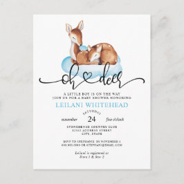 Oh Herten Waterverf Blue Cloud Baby shower Invite Briefkaart