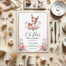 Oh Herten Waterverf Rozen Verjaardagsfeest Kaart