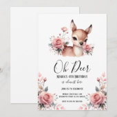 Oh Herten Waterverf Rozen Verjaardagsfeest Kaart (Voorkant / Achterkant)