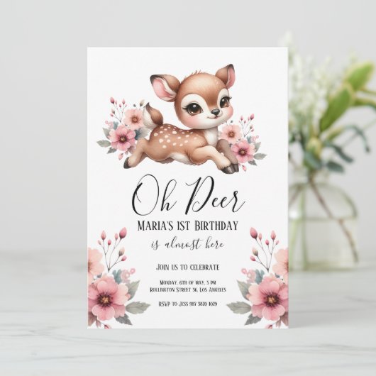 Oh herten Waterverf verjaardagsfeestje Kaart (Staand voorkant)
