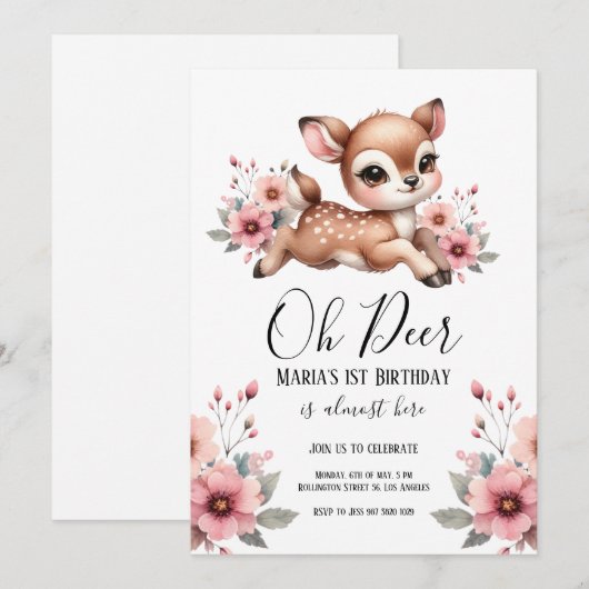 Oh herten Waterverf verjaardagsfeestje Kaart (Voorkant / Achterkant)