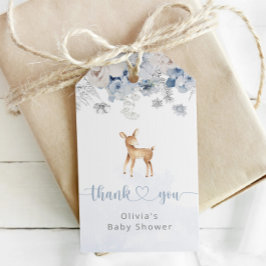 Oh herten winterblauw zilver baby shower cadeaulabel
