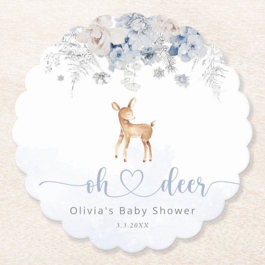 Oh herten winterblauwe jongen baby shower kartonnen onderzetters (Voorkant)
