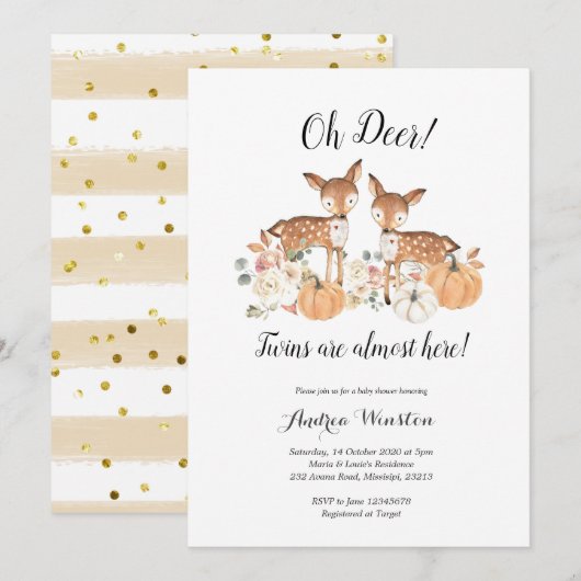 Oh Hertentweelingen Pompoen Baby Shower Uitnodigin Kaart (Voorkant / Achterkant)