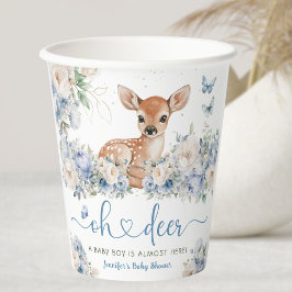 Oh Hertje Baby Shower Jongen Stof Blauw Papieren Bekers