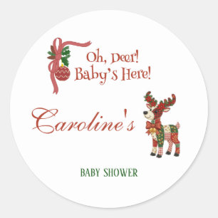 Oh, hertje! De baby is er! – Kerst babyborrel Ronde Sticker