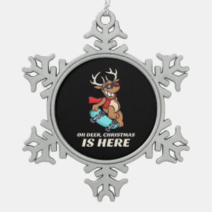 Oh Hertog Kerstdag Is Hier Skateboardende Hert Gra Tin Sneeuwvlok Ornament