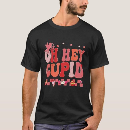 Oh Hey Cupid Retro Groovy Valentijnsdag Couple M T-shirt (Voorkant)